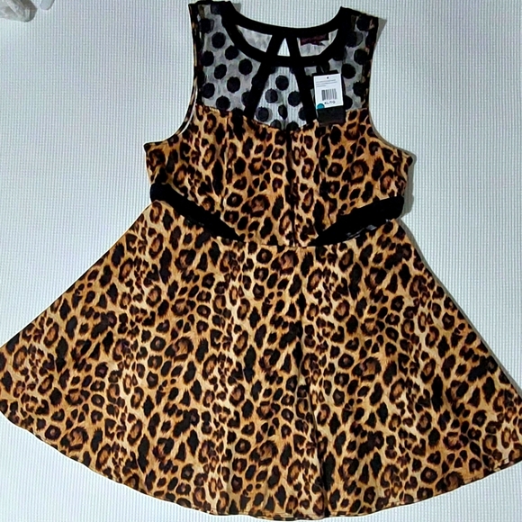 Material Girl Dresses & Skirts - Material Girl Dress Sz.XL NWT Leopard Print Polka Dot Mesh Lace Psychobilly Punk